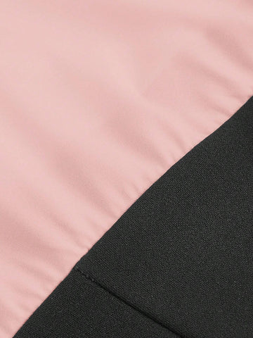 MOD Women Elegant Contrast Color Hem Slit Fitted 2in1 Blouse, Spring And Autumn