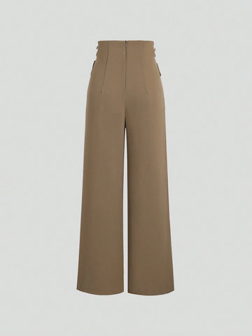 MOD Women Fashion Solid Color Cross Design Loose Long Pants