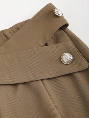 MOD Women Fashion Solid Color Cross Design Loose Long Pants