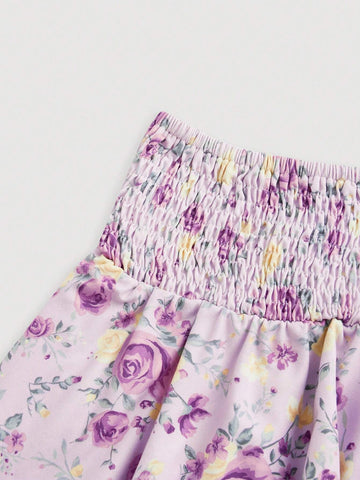 Women\ Fashionable Halter Neck Floral Top And Skirt Set