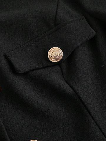 Women Front Button Long Sleeve Pocket Minimalist Top And A-Line Skirt Suit