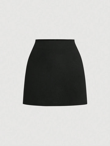 Women Front Button Long Sleeve Pocket Minimalist Top And A-Line Skirt Suit