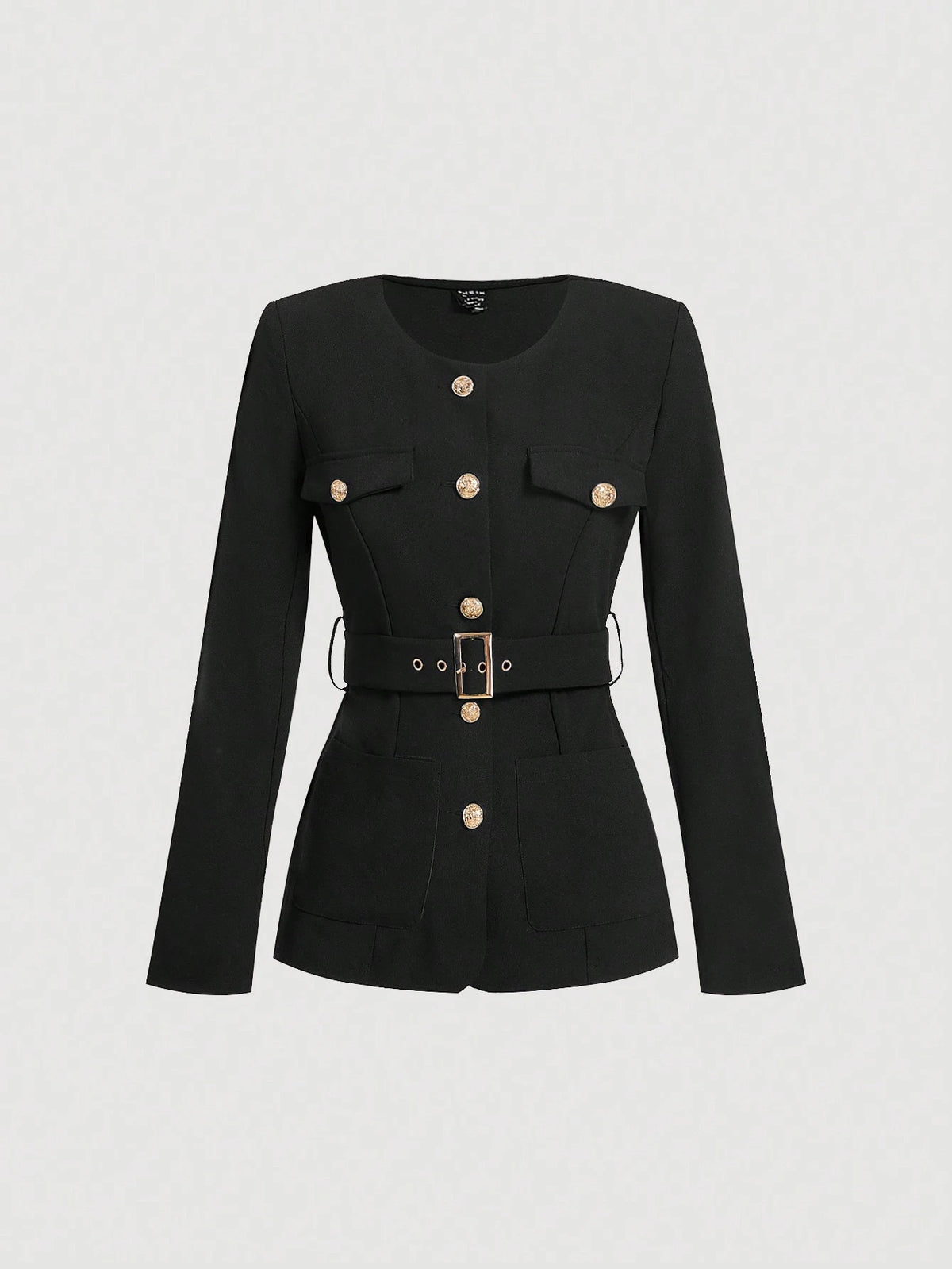 Women Front Button Long Sleeve Pocket Minimalist Top And A-Line Skirt Suit