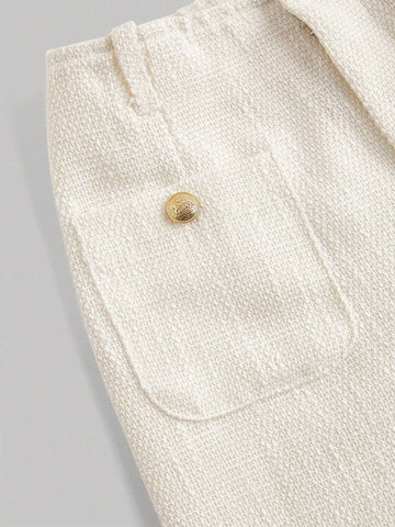 MOD Women Metal Chain Belt Decorated Wide Wool Straight Pants