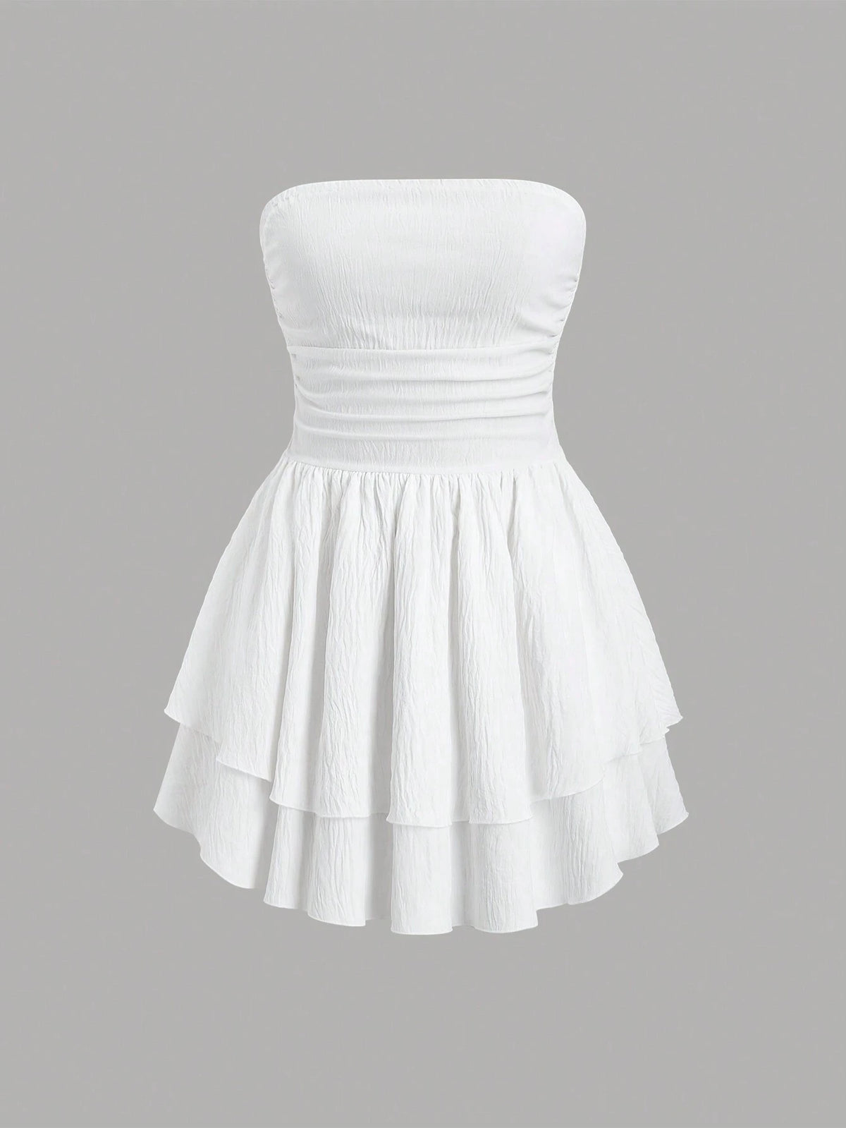 Women Off Shoulder Double Ruffle Hem Dress With Waist Pleat Detail