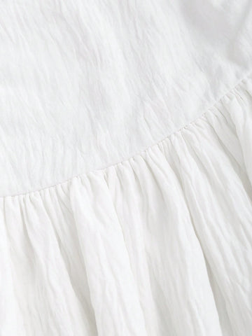 Women Off Shoulder Double Ruffle Hem Dress With Waist Pleat Detail