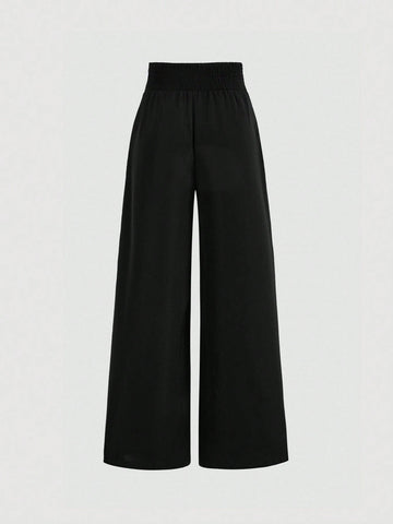 MOD Women Palace Waistband Ultra-High Waist Long Black Wide-Leg Pants