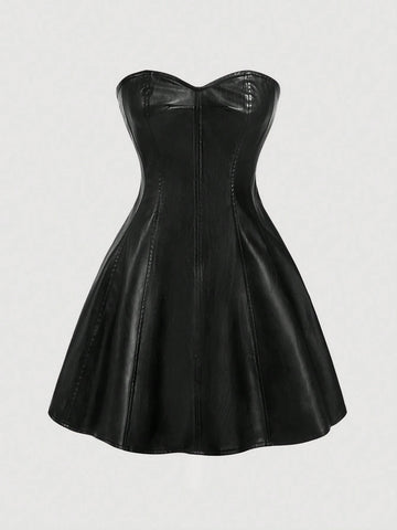 Women Solid Color Casual Minimalist Leather Bodycon Sleeveless Dress