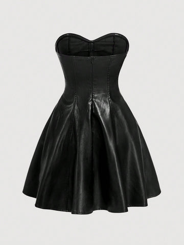 Women Solid Color Casual Minimalist Leather Bodycon Sleeveless Dress