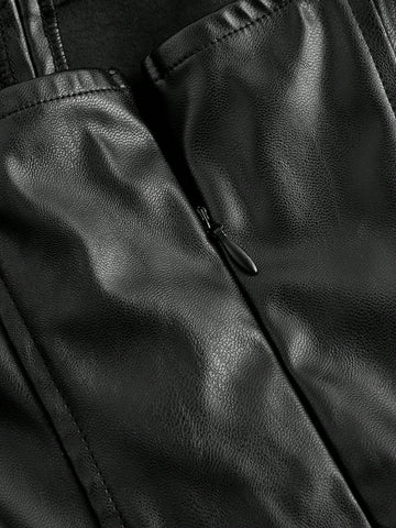 Women Solid Color Casual Minimalist Leather Bodycon Sleeveless Dress