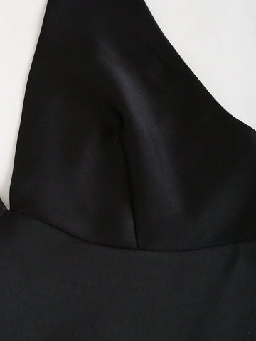 Women Solid Color Simple Daily Tie-Neck A-Line Dress
