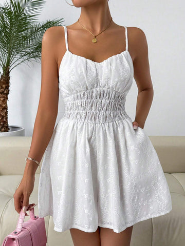 Women Solid Ruched Bust Schiffy Cami Romper