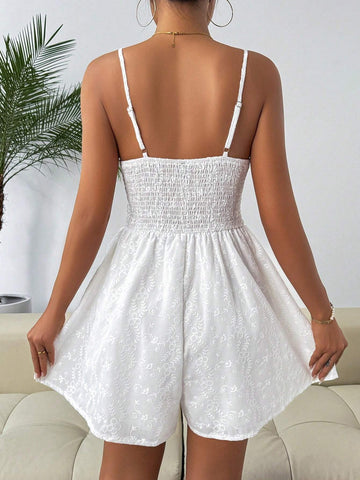 Women Solid Ruched Bust Schiffy Cami Romper