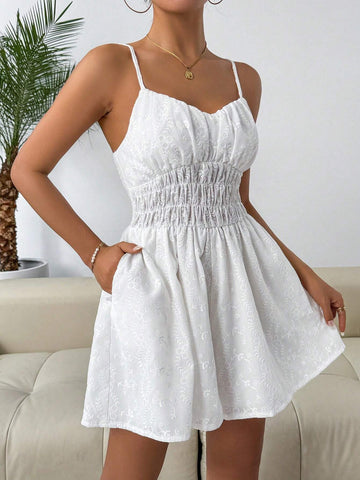 Women Solid Ruched Bust Schiffy Cami Romper