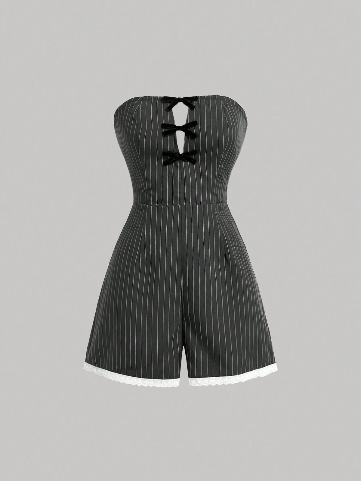 Women Striped Strapless Jumpsuit With Hollow Out Front And Bow Decoration