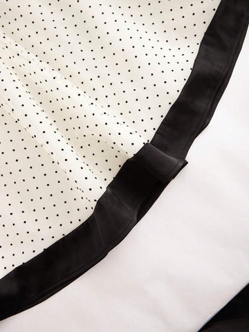 Women Summer Bow Detail Decor Colliding Color Polka Dot Mesh Bandeau Dress