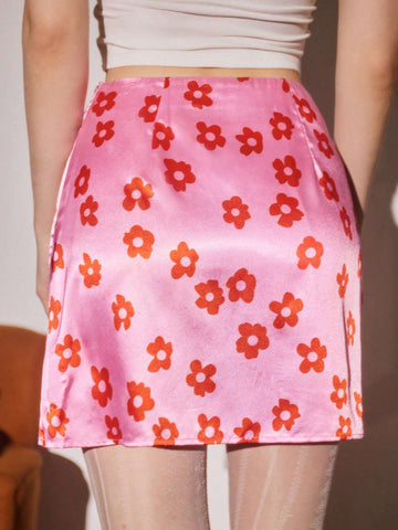 MOD Women Sweet Sunflower Print Glossy A-Line Mini Skirt Summer