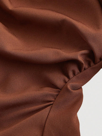 MOD Women V-Neck Ruffle Flared Sleeve Blouse, Waist Cinched,Black Long Sleeve Shirt