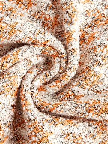 Women Vintage Houndstooth Button Design Square Neck Sleeveless Short Dress