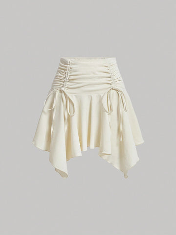 MOD Women's Asymmetrical Drawstring Waist Skirt With Uneven Hem