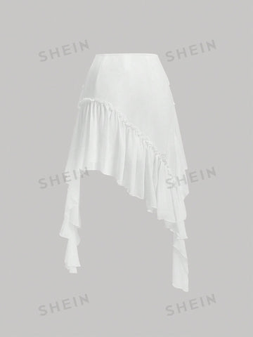 MOD Women's Asymmetrical Hem Half Skirt With Ruffles