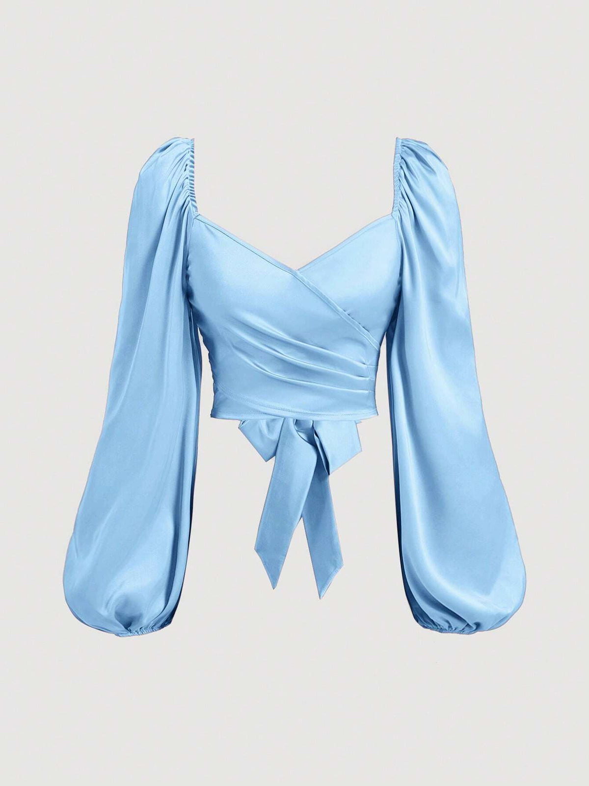 MOD Women's Autumn Solid Color Pleated Back Twist Lantern Sleeve Elegant Blouse