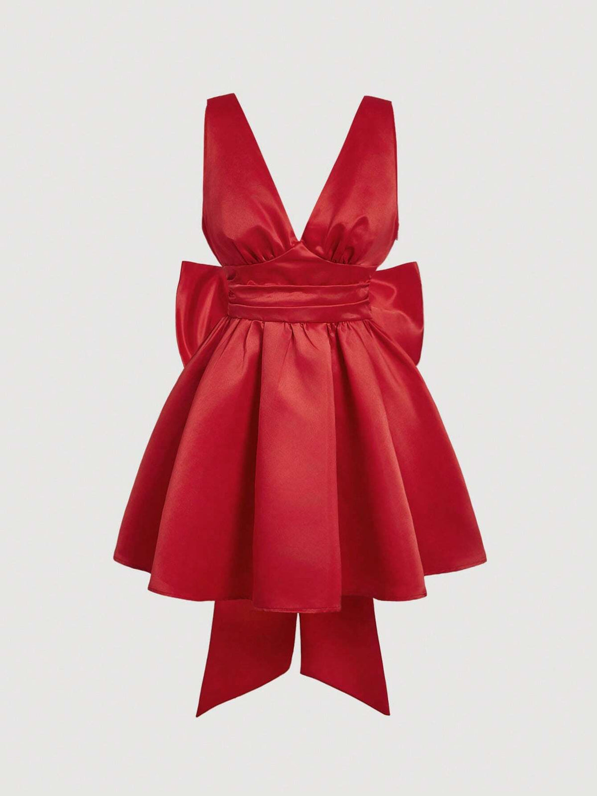 Women's Backless V-Neck Big Bow Tie Red Mini Dress, Spring Date Outfit, Valentine's Day Dress