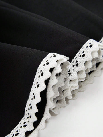 Women's Big Round Neck Bow Tie Belted Dress