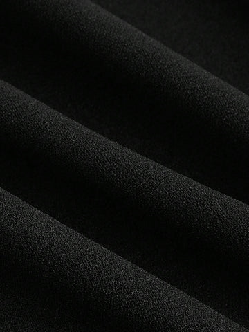 MOD Women's Black Flare Pants With Sash Floral Decoration, Pleats And Accentuate Thin Waist Design