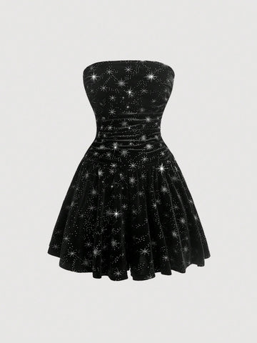 Women's Black Strap Top Shiny Fashion Jumpsuit With Sleeves