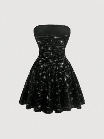 Women's Black Strap Top Shiny Fashion Jumpsuit With Sleeves