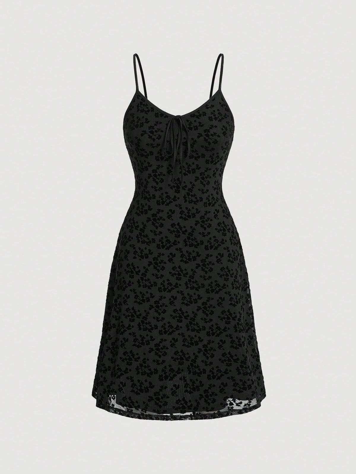 Women's Black Velvet Bow Tie Strap Cami Dress