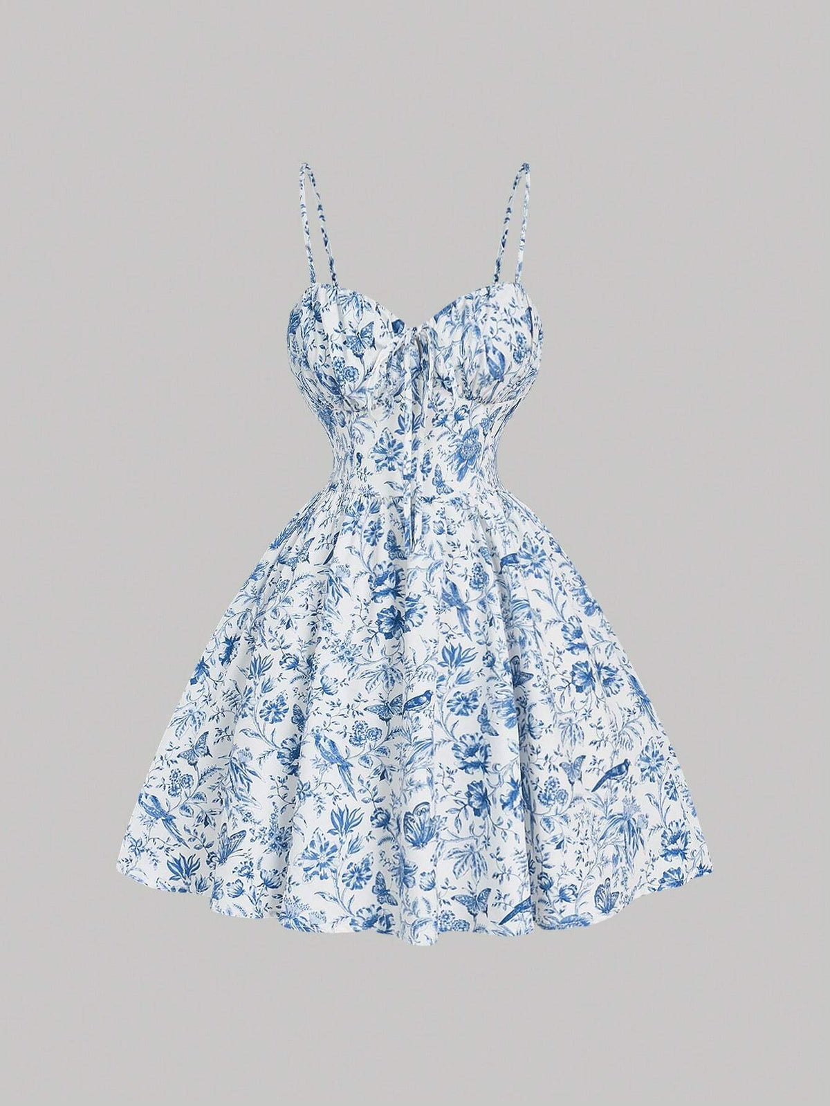 Women's Blue & White Floral Print Dress, Spring