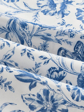 Women's Blue & White Floral Print Dress, Spring