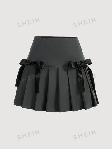 MOD Women's Bowknot Decorated Pleated Hem Skirt