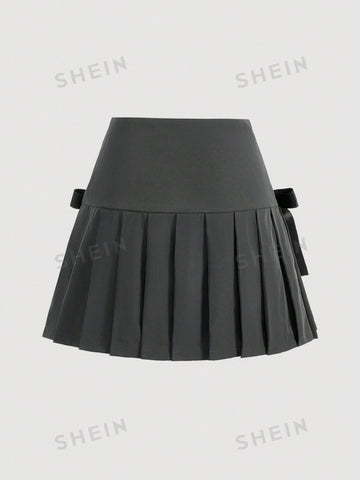 MOD Women's Bowknot Decorated Pleated Hem Skirt