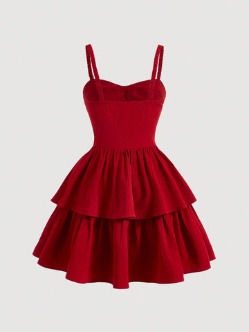 Women's Bowknot Multi-Layered Frilled Spaghetti Strap Dress