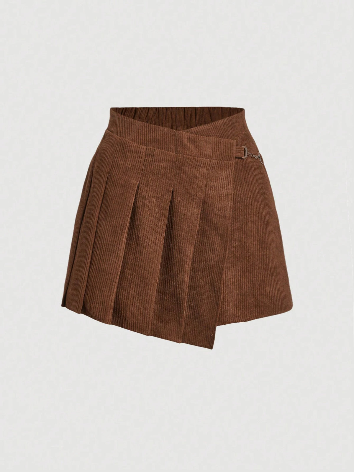 MOD Women's Brown Front Pleated Metallic Buckle Decor Skirt