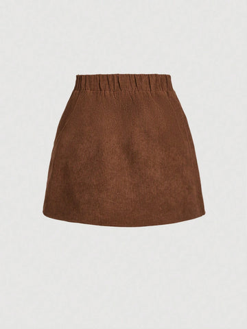 MOD Women's Brown Front Pleated Metallic Buckle Decor Skirt