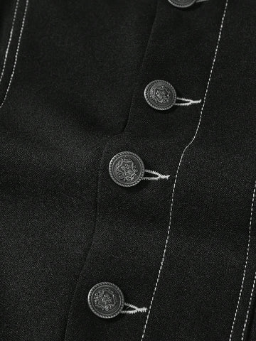 Women's Button Front Jumpsuit With Flared Pants And Suspenders