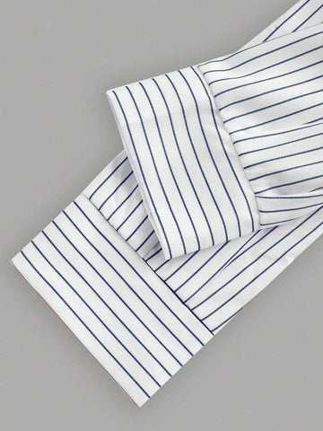 Women's Casual Autumn Side Criss-Cross Strap Striped Shirt Dress