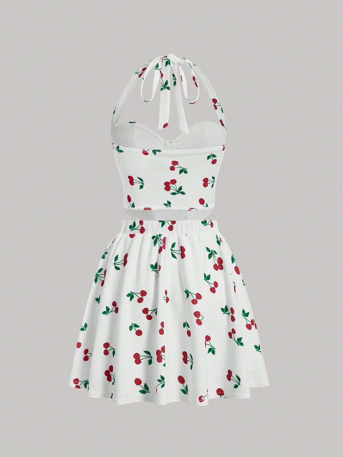 Women's Cherry Print Halter Neck Tank Top And Skirt Set