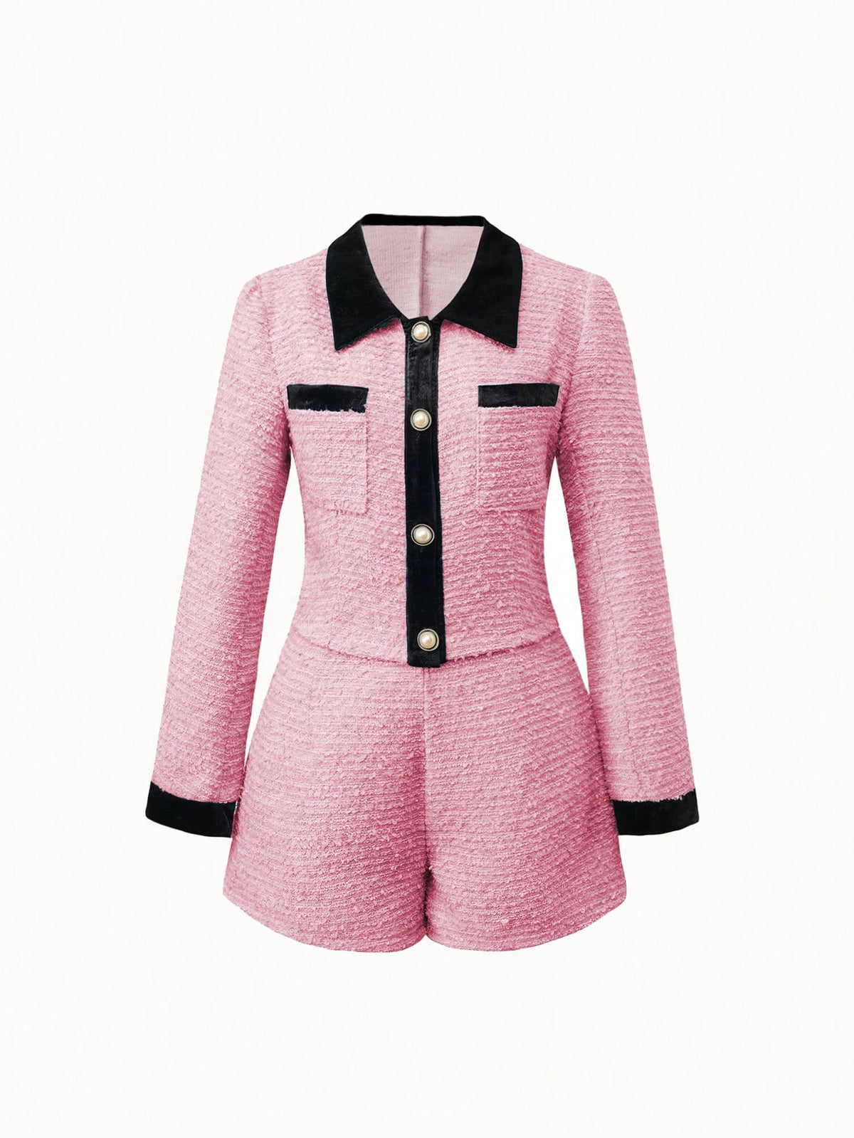 Women's Color Block Long Sleeve Jacket And Shorts Set