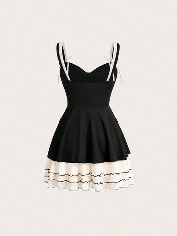 Women's Colorblock Layered Spaghetti Strap Sleeveless Summer Dress