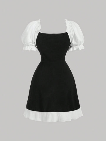 MOD Women's Contrast Trim Frill Detail Tie Waist Dress