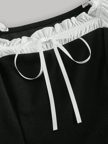MOD Women's Contrast Trim Frill Detail Tie Waist Dress