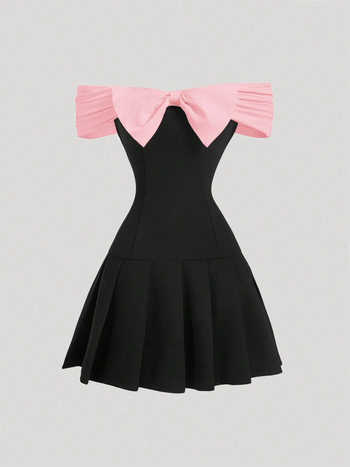 Women's Contrasting Bow Tie Shoulder Cutout Mini Dress, Black, Back-To-School, Date Night