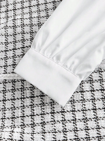 Women's Elegant Color Block Pleated Collar Long Sleeve Shirt Dress