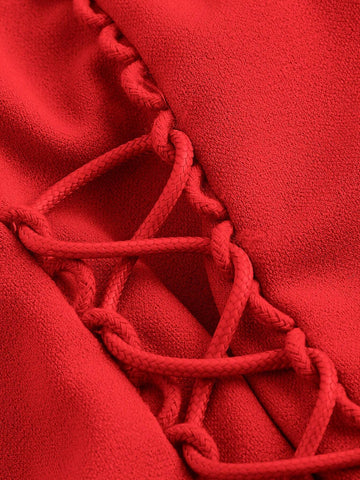 Women's Elegant Color Block Shirt Collar Long Sleeve Tie Design Dress, Autumn