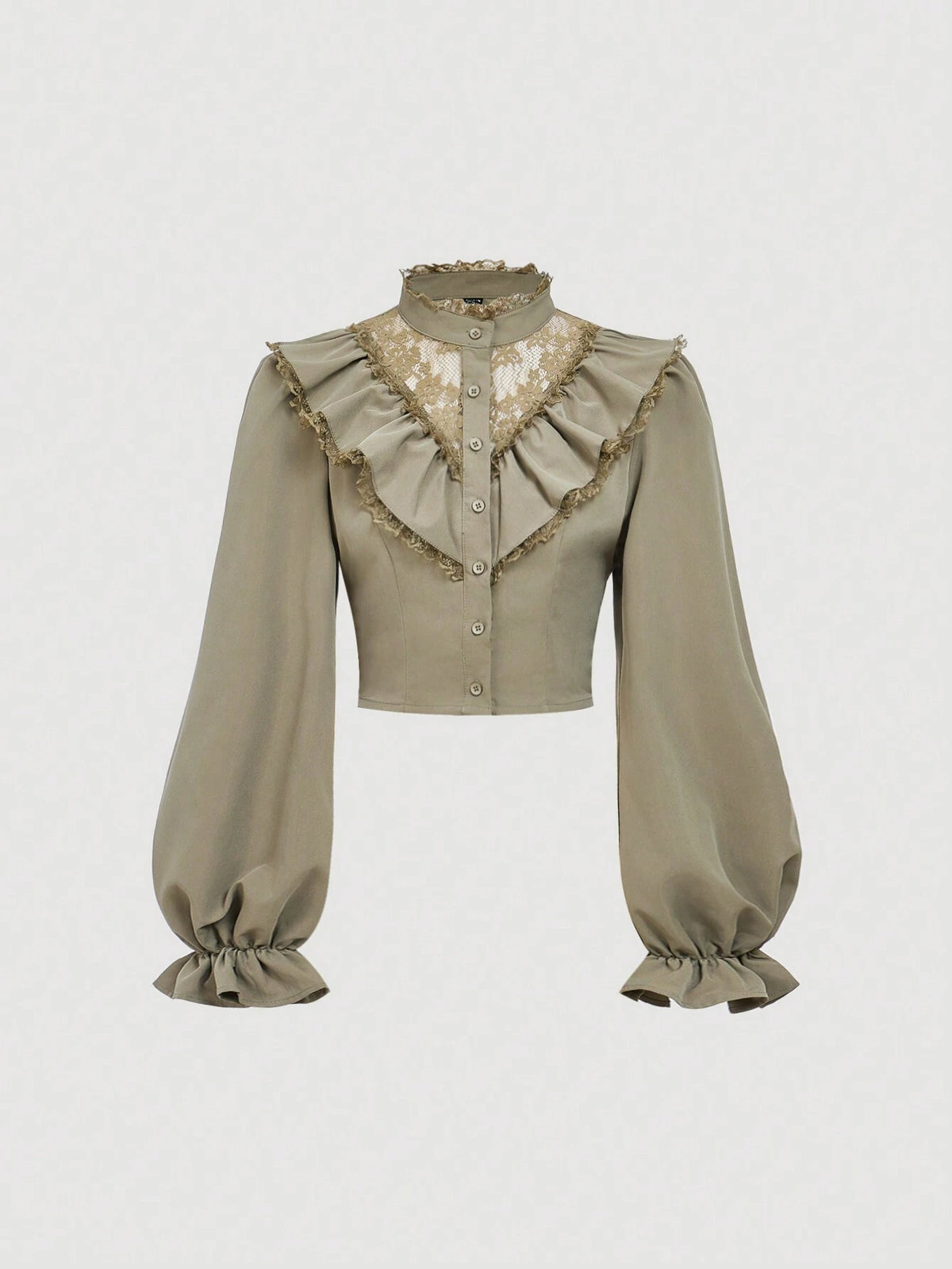 MOD Women's Elegant Lace Patchwork Ruffle Lantern Sleeve Blouse, Autumn